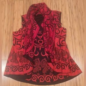 Red and Black Patterned Sweater Jacket / Shawl